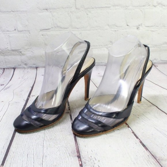 Joey Blue Leather Slip On High Heel Ankle Strap Sandals Size 7 M - Picture 2 of 9